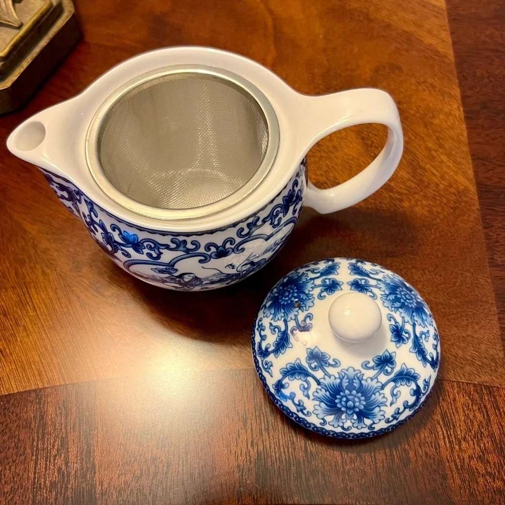 NWB Vintage Chinese Porcelain Blue & White Chinoiserie Mini Tea Set Never Used - Picture 8 of 10